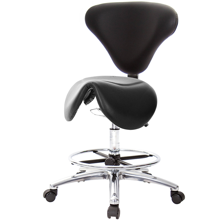 GXG 立體泡棉 小馬鞍加椅背 工作椅 (寬鋁腳+踏圈+防刮輪) 型號81T8 LU1XK