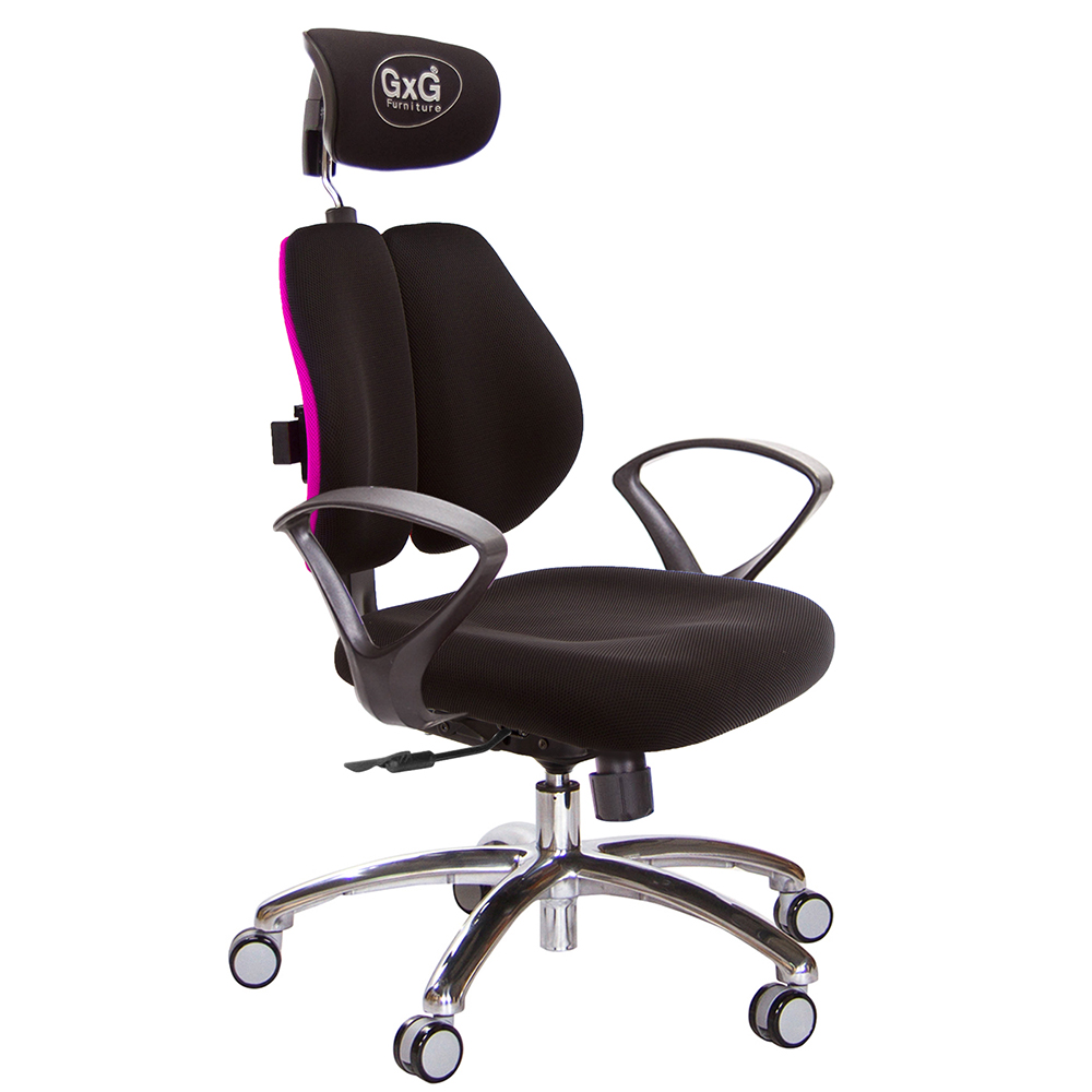 GXG 雙軸枕 雙背電腦椅(鋁腳/D字扶手)  型號2604 LUA4