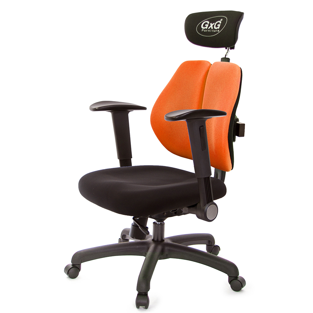 GXG 雙軸枕 雙背工學椅(摺疊升降扶手)  型號2606 EA1