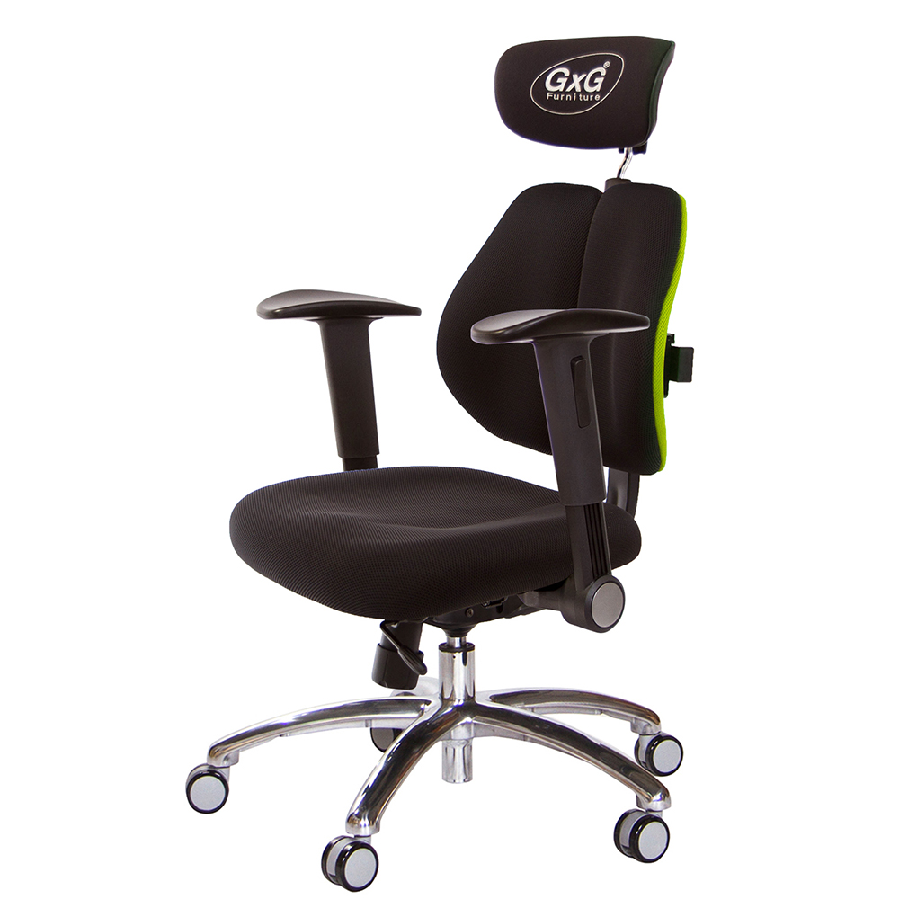 GXG 雙軸枕 雙背工學椅(鋁腳/摺疊升降扶手)  型號2606 LUA1