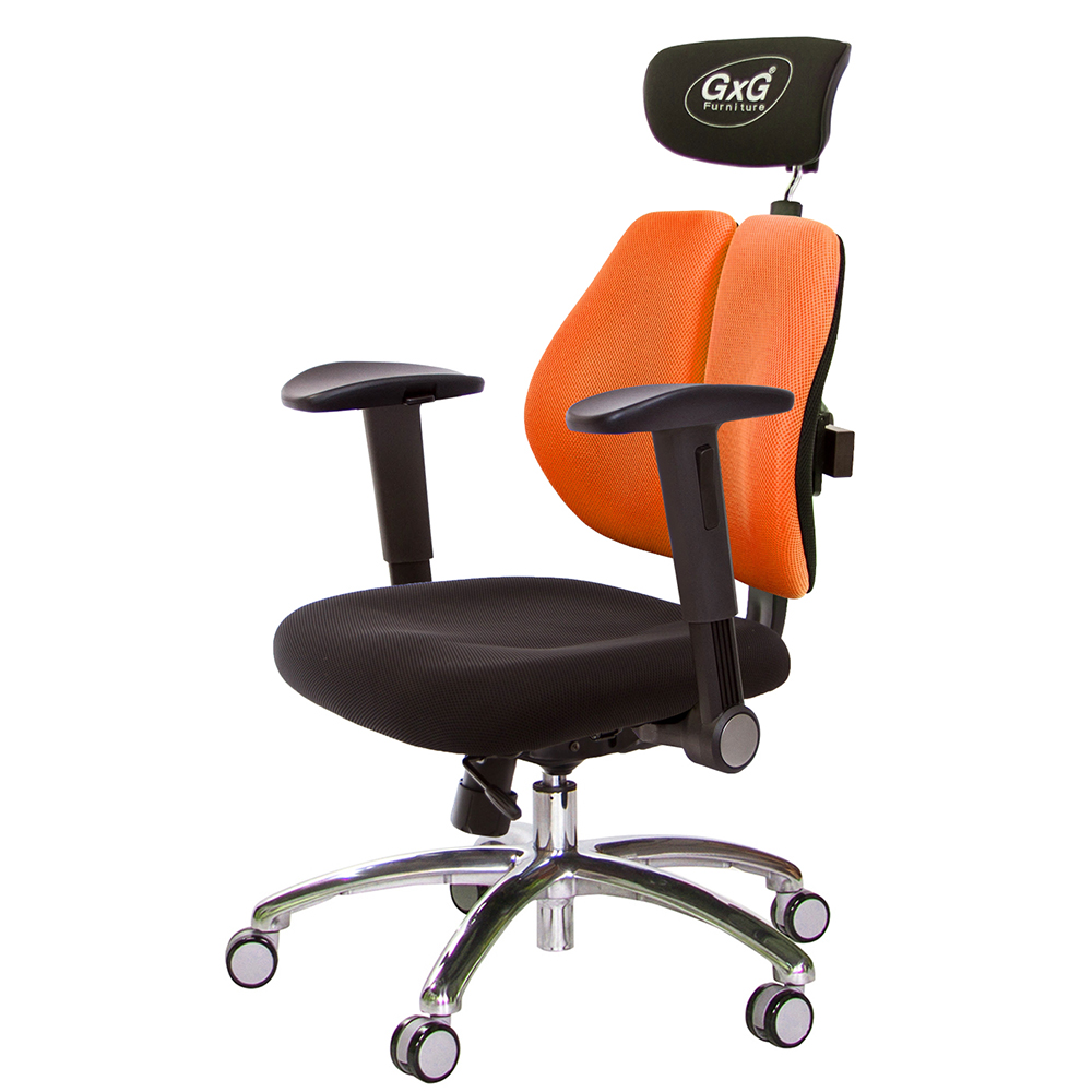 GXG 雙軸枕 雙背工學椅(鋁腳/摺疊滑面扶手)  型號2606 LUA1J