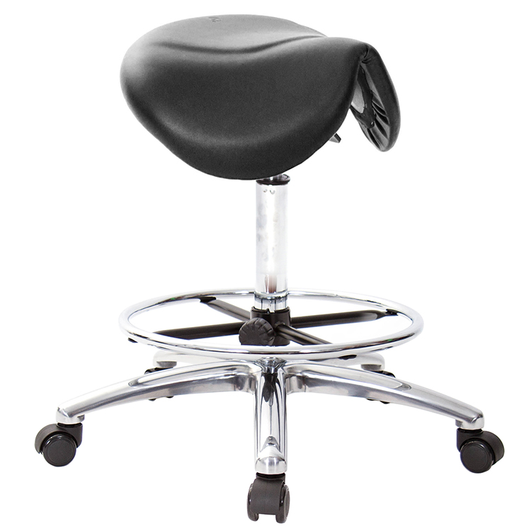 GXG 立體泡棉 小馬鞍 工作椅 (寬鋁腳+踏圈+防刮輪) 型號81T7 LU1XK