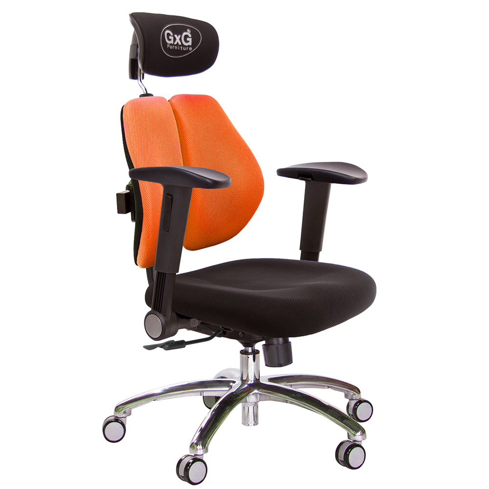 GXG 雙軸枕 雙背電腦椅(鋁腳/摺疊滑面扶手)  型號2604 LUA1J