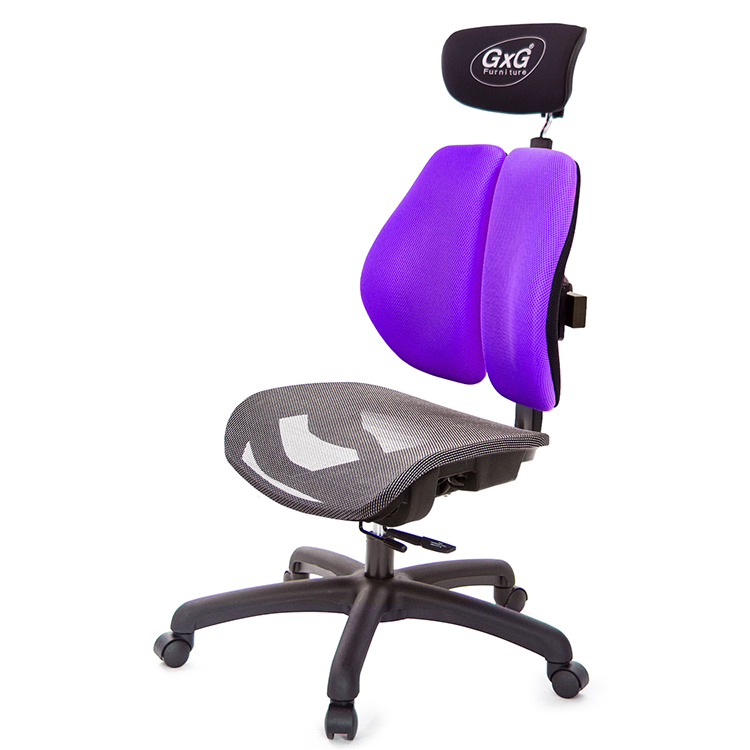GXG 雙軸枕 雙背工學椅(無扶手) 中灰網座 型號2706 EANH