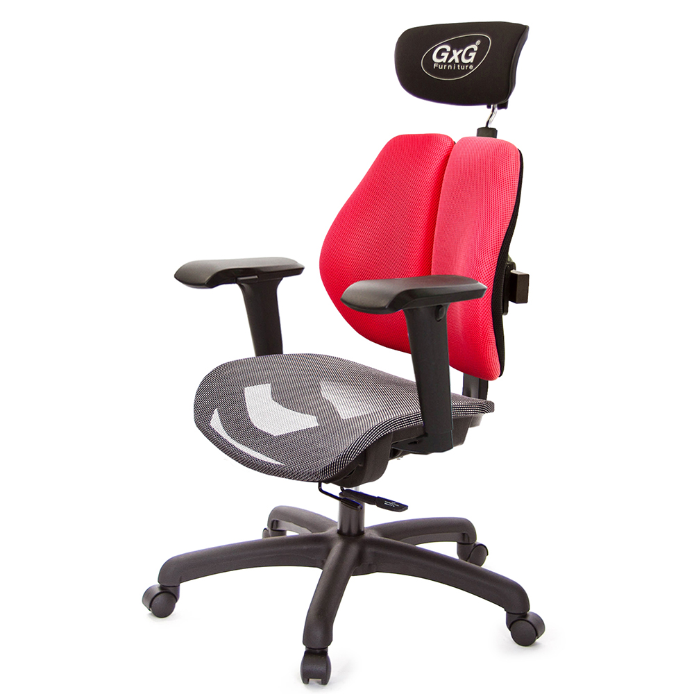 GXG 雙軸枕 雙背工學椅(4D升降扶手) 中灰網座 型號2706 EA3