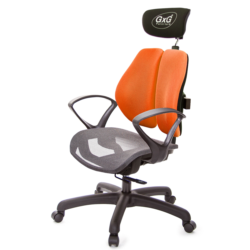 GXG 雙軸枕 雙背工學椅(D字扶手) 中灰網座 型號2706 EA4