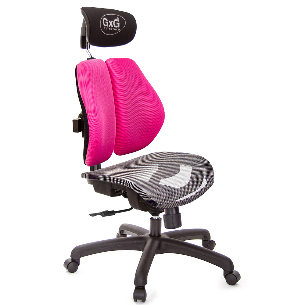 GXG 雙軸枕 雙背電腦椅(無扶手) 中灰網座 型號2704 EANH