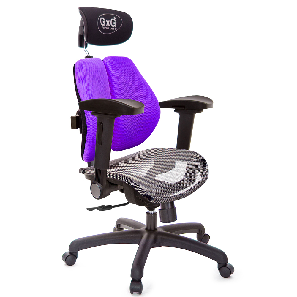 GXG 雙軸枕 雙背電腦椅(4D弧面摺疊手) 中灰網座 型號2704 EA1D