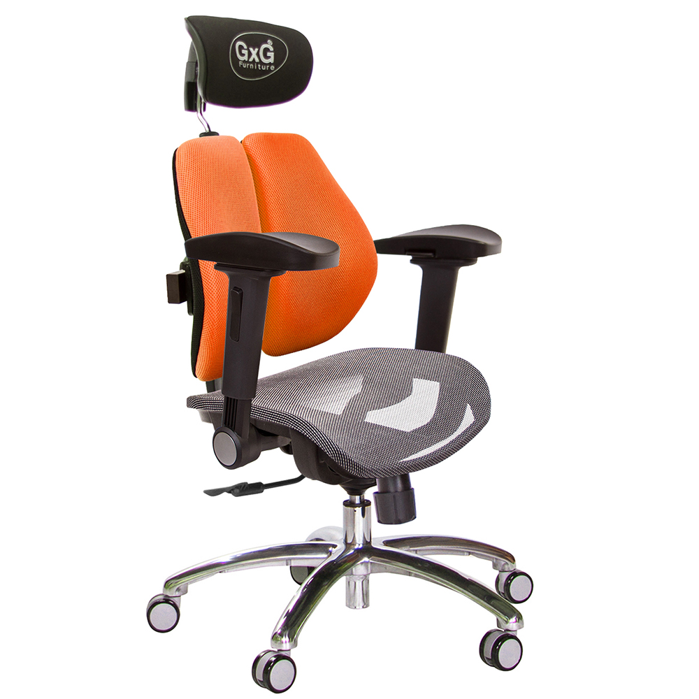 GXG 雙軸枕 雙背電腦椅(鋁腳/4D弧面摺疊手) 中灰網座 型號2704 LUA1D