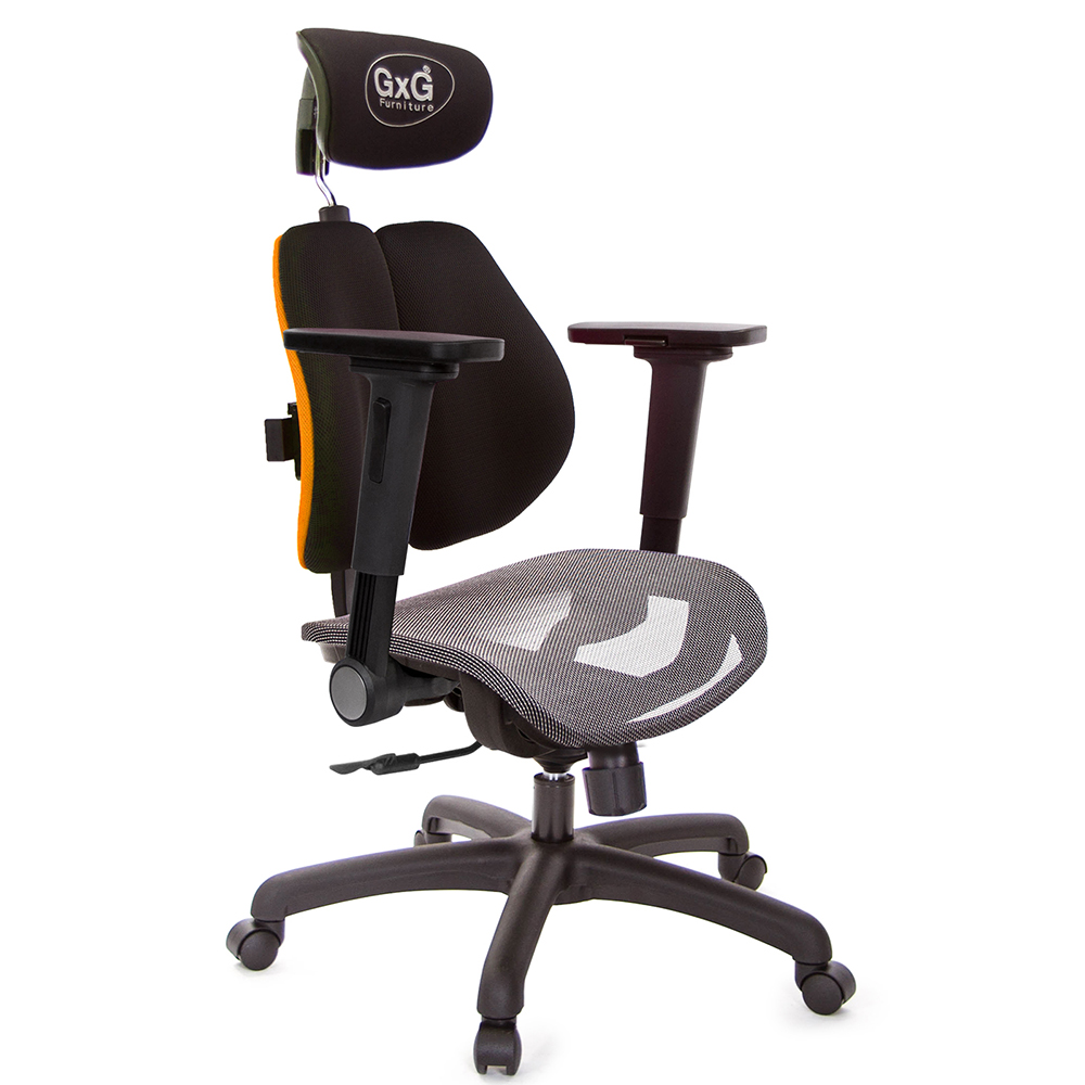 GXG 雙軸枕 雙背電腦椅(4D平面摺疊手) 中灰網座 型號2704 EA1H