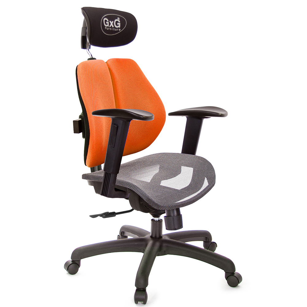 GXG 雙軸枕 雙背電腦椅(2D升降手) 中灰網座 型號2704 EA2